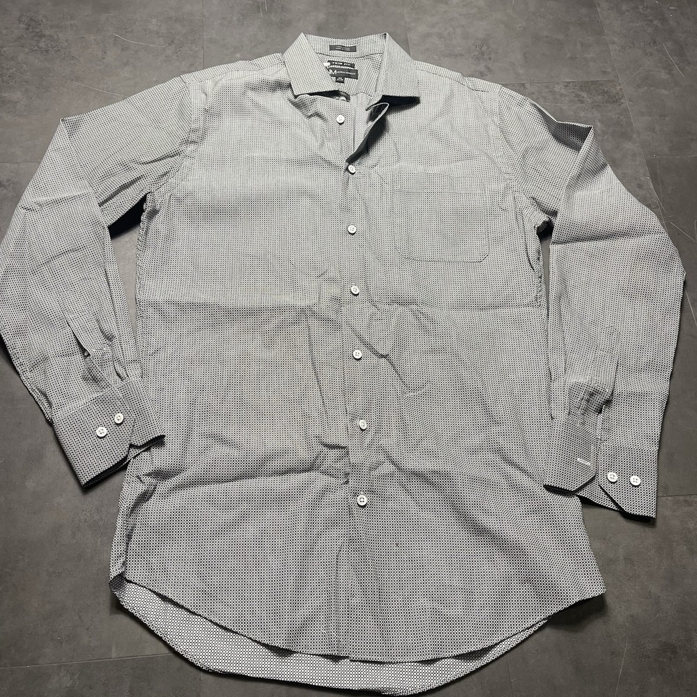 Neiman Marcus Button Up Collared Shirt Long Sleeve 100% Cotton Blue 15.5 F-80‎